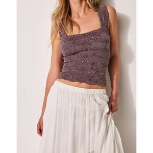 NWT Free People Love Letter Jacquard Floral Cami Tank Top Wine Women's Size XS/S